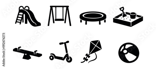 Playground and Outdoor Play Equipment Silhouette Icons Set