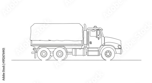 Dump Truck Line Art - Vector Illustration of Heavy Duty Vehicle