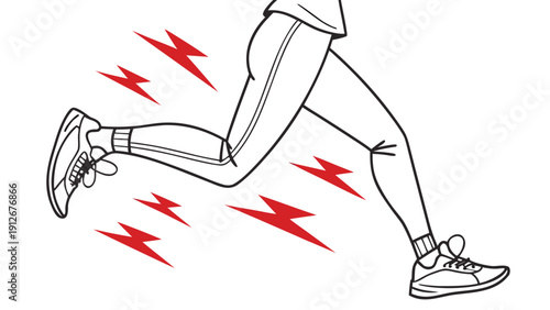 A runner s legs experience pain indicated by red bolts in a striking silhouette high quality