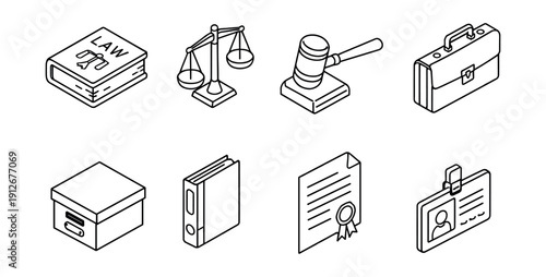 Law and legal line icons set