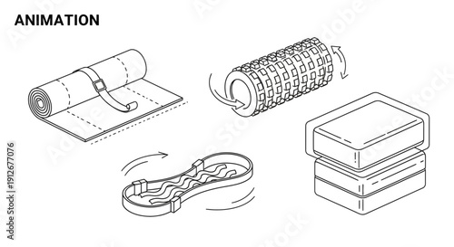 Animation of Yoga Mat, Foam Roller, and Yoga Blocks