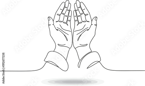 One continuous single drawing line art flat doodle hand, rosary, religion, prayer, god, pray, spirituality, worship. Isolated image hand draw contour on a white background 
