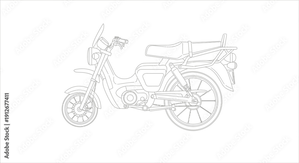 Fototapeta premium Vintage Moped Scooter Line Art Drawing - Retro Transport Vehicle Sketch