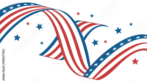 Patriotic ribbons with stars and stripes create a flowing dynamic american design silhouette high quality professional