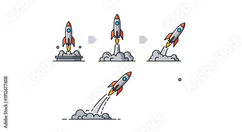 Rocket Launch Sequence: From Liftoff to Ascent, Showing Stages of Spacecraft Takeoff
