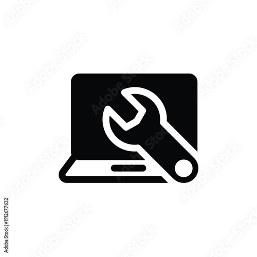 computer with wrench solid icon vector design good for web or mobile app