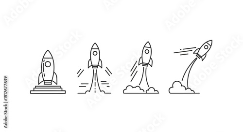 Rocket Launch Sequence: From Standstill to Ascent, Illustrating Progress and Innovation