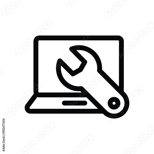 computer with wrench outline icon vector design good for web or mobile app