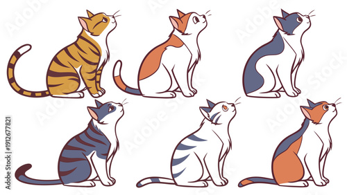 Colorful depictions of cats in various poses showcasing a charming artistic silhouette high quality professional detailed