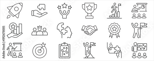 startup business icon set. Outline Icon Collection. Editable stroke. Vector illustration