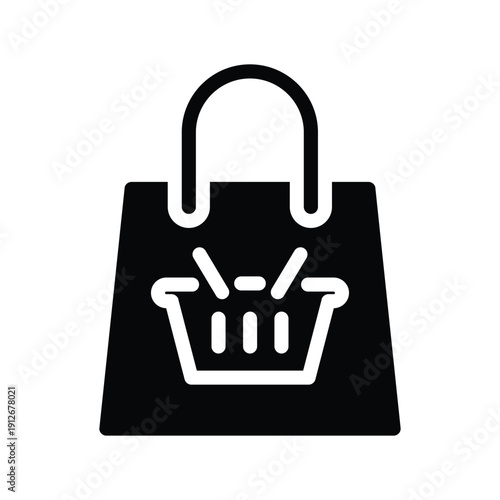 shopping bag with shopping basket solid icon vector design good for web or mobile app