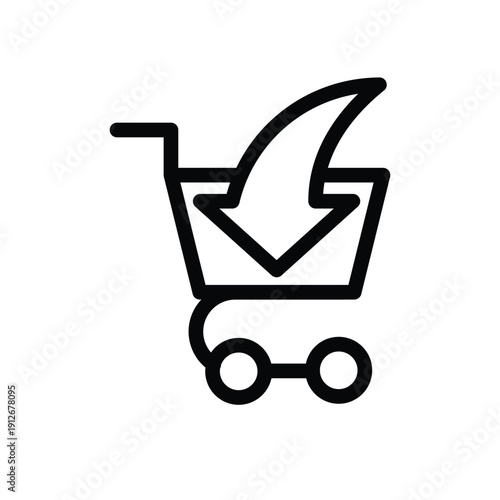 shopping chart with round down arrow outline icon vector design good for web or mobile app