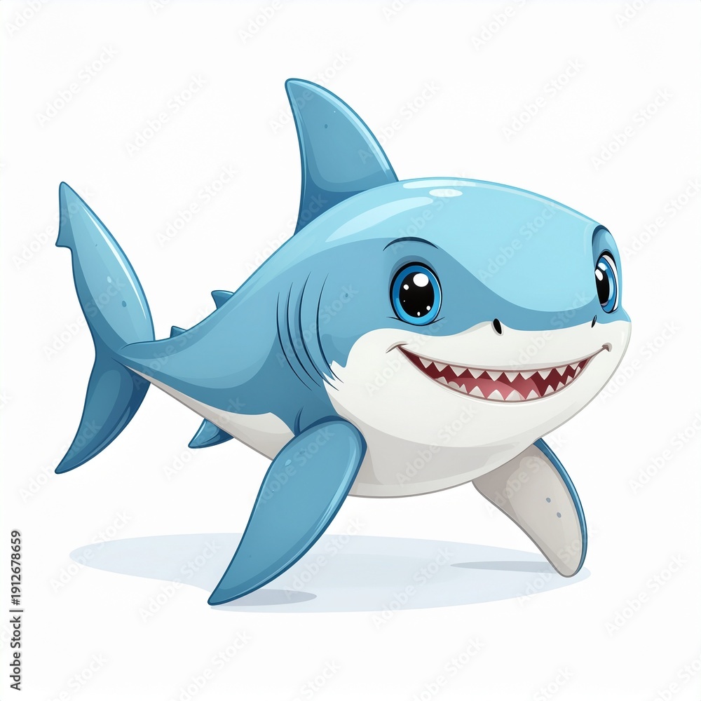 Naklejka premium Cute Friendly Shark Clipart Isolated on White
