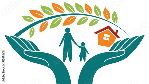 Protecting family and home with embracing hands under leafy branches a symbolic silhouette high quality professional