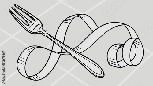 A fork intertwined with a measuring tape creating a unique graphic design silhouette high quality professional