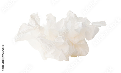 Side view of screwed or crumpled white tissue paper ball isolated with clipping path in png file format