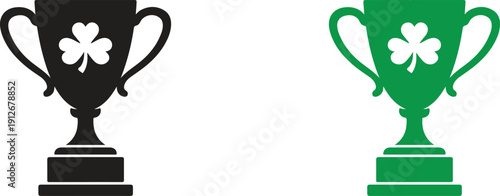 Winner trophy cup with four leaf clover, success and achievement symbol, lucky award icon, minimal flat vector illustration