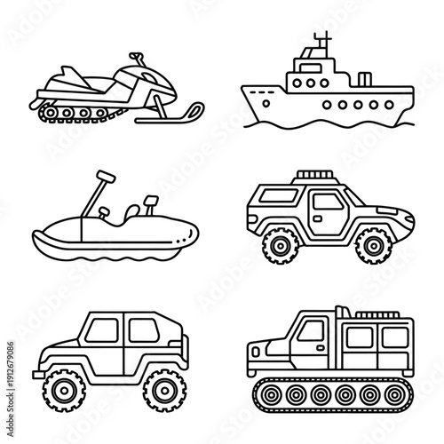 Vehicular Variety: A collection of various vehicle, each a marvel of engineering, ready to tackle any terrain or water with style and functionality.