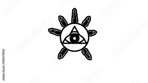 all-seeing eye symbol with crystal star representing mystical wisdom and spiritual protection for the occult art.