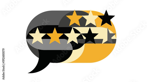 abstract speech bubble filled with stars representing customer reviews service ratings and user feedback for digital business and uxui.