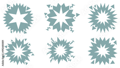 abstract starburst symbols dynamic blue-green explosion graphics with jagged patterns and fragments for design.