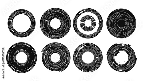 abstract tech circles digital ui elements futuristic hud designs with binary code for modern interfaces ideal for cybersecurity vr.