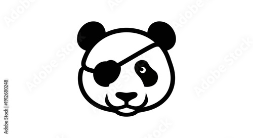 Pirate Panda Illustration Featuring Eye Patch and Smiling Face Set Against a Blank Background from a Frontal Viewpoint