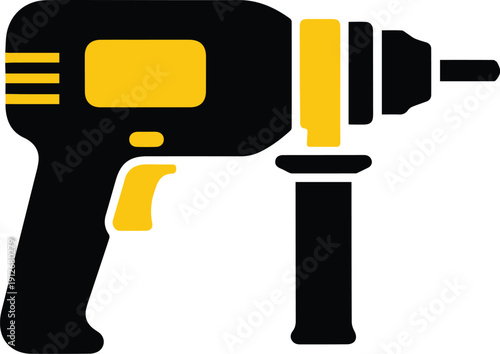 Professional yellow and black power drill with auxiliary handle for heavy-duty construction and DIY projects, emphasizing robust engineering and tool functionality