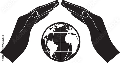 Protecting earth vector silhouette illustration two hands cradling planet globe design