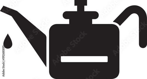 Black silhouette of an oil can with a drop of oil falling from the spout, representing lubrication and maintenance