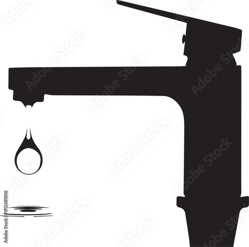 Water faucet dripping illustration vector silhouette water conservation save water drop concept