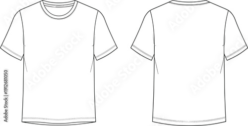 Quadro su tela Mens T-shirt Technical Sketch Flat Vector Illustration of Casual Crew Neck Short