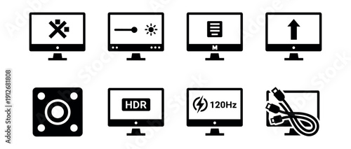 Monitor Functionality Line Icons Set