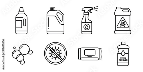 Cleaning and hygiene line icons set