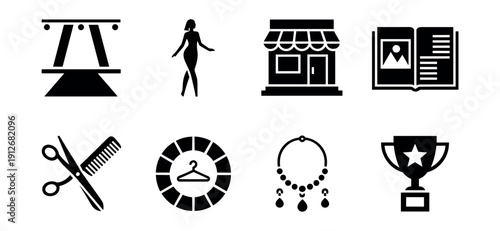 Fashion and Beauty Black and White Icons Set