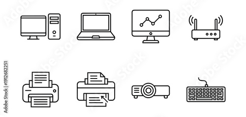 Computer devices line icons set