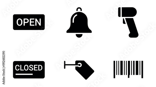 Retail and notification monochrome icons set