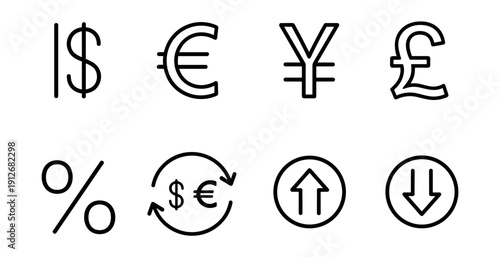 Currency and Financial Symbols Line Icons Set