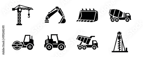 Construction vehicles silhouette icons set