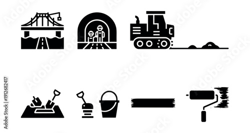 Construction and infrastructure flat icons set