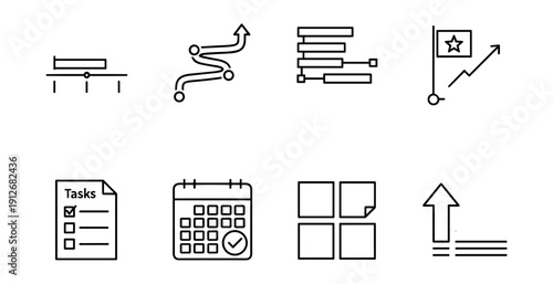 Productivity and project management line icons set