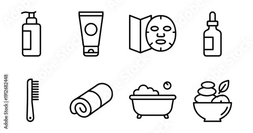 Personal care and grooming line icons set