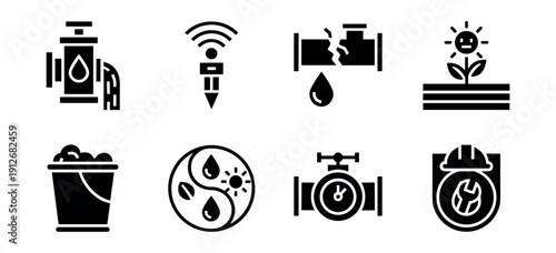 Water Management and Infrastructure Line Icons Set