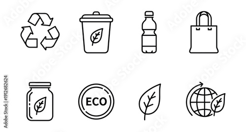 Eco conservation and sustainability icons set