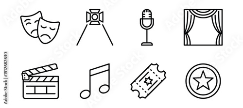 Entertainment industry line icons set