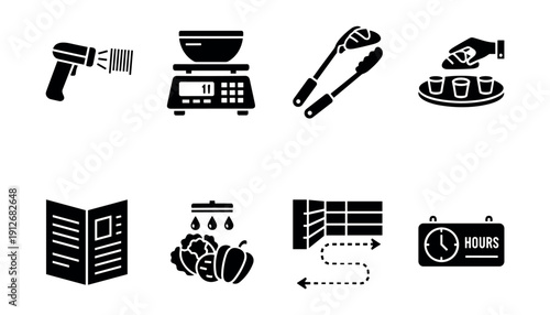 Kitchen and Food Activities Silhouette Icons Set