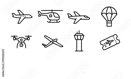 Aviation and Air Travel Line Icons Set