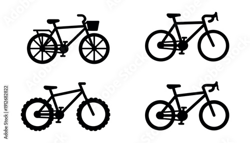 Bicycle types silhouette icons set
