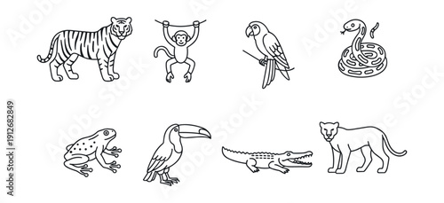 Wildlife line drawings set