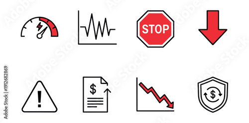 Warning and financial security icons set
